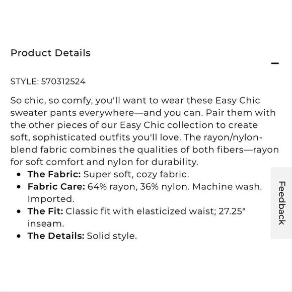 CHICO’S NWT Medium 8 Size 1 Black Chic Sweater Pant - Picture 11 of 11